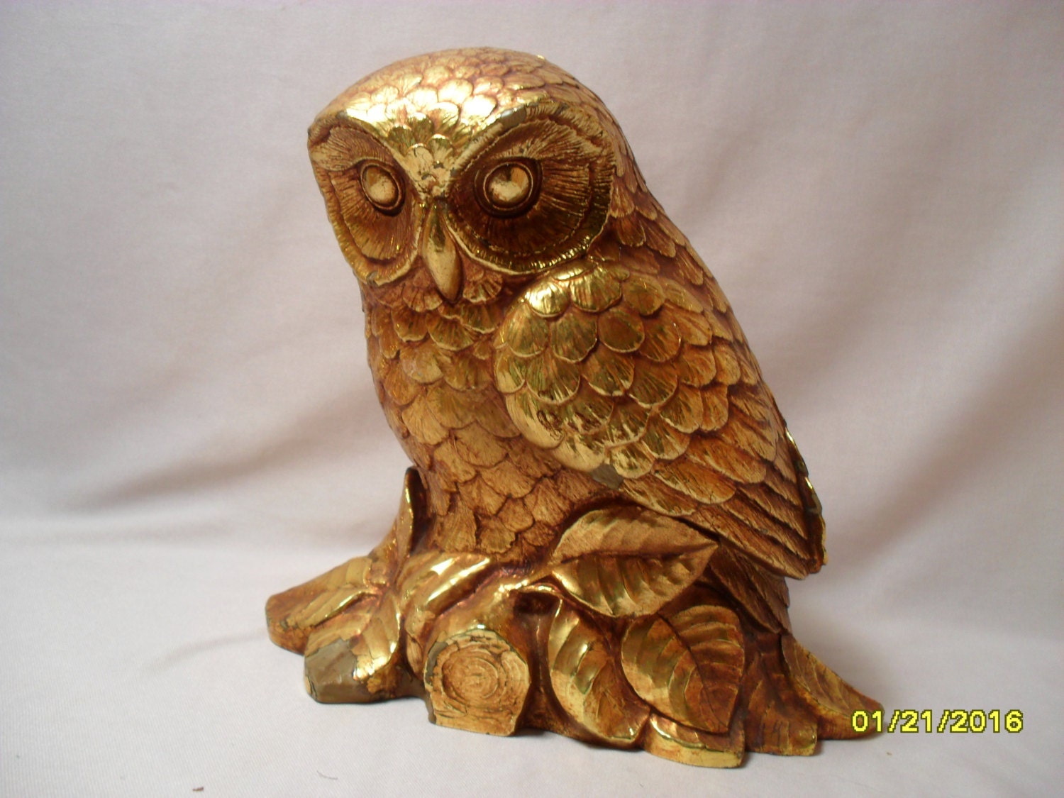 Eye Catching Bright Gold Owl Figure or Figurine