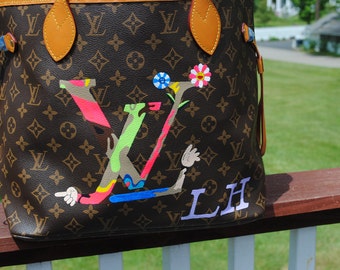 New Custom Hand Painted LV Louis Vuitton hand bag ----- customer supplied the bag--sold