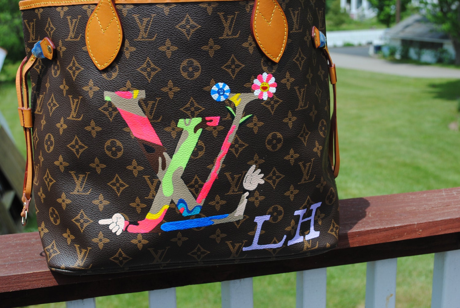 New Custom Hand Painted LV Louis Vuitton hand bag