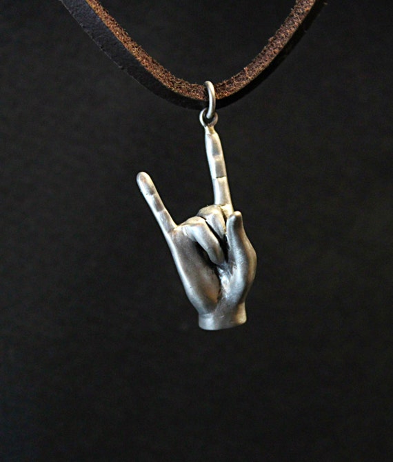 Rock n roll jewelry necklace sign of the horns pendant heavy