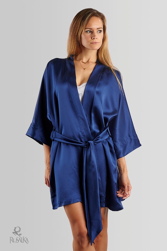 blue silk bathrobe