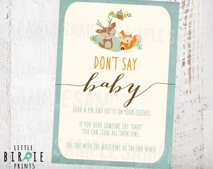 WOODLAND Baby Shower Game Don't Say Baby! Fox Deer Woodland Baby Shower Game Printable Game Fox Deer