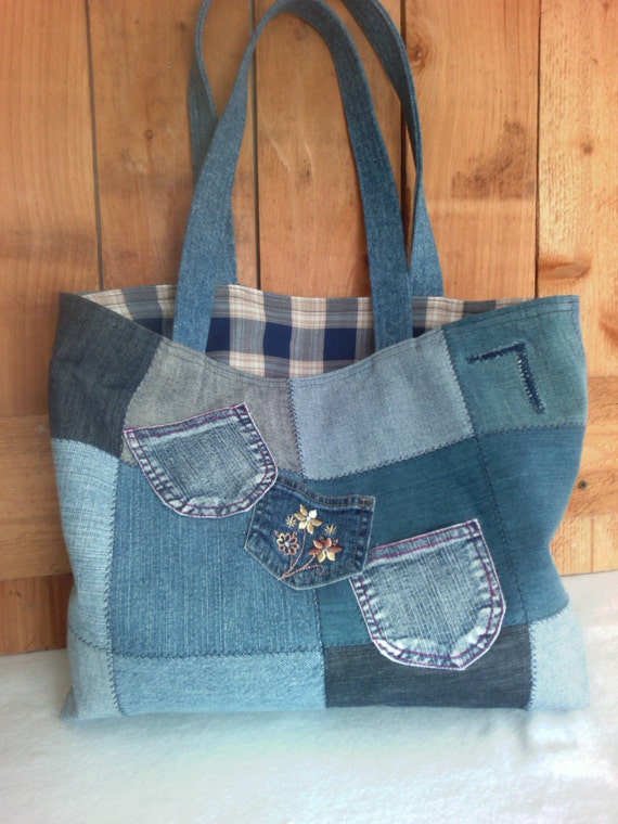 Denim Tote Bag Repurposed denim jeans 8 usable by ripnrollrugs