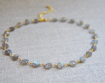 Labradorite Necklace, Labradorite Choker, Choker, Choker Necklace, Silver Labradorite Necklace, Gold Labradorite Necklace, Bohemian Choker