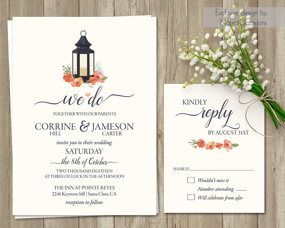 Rustic Lantern Wedding Invitation Set Country Wedding