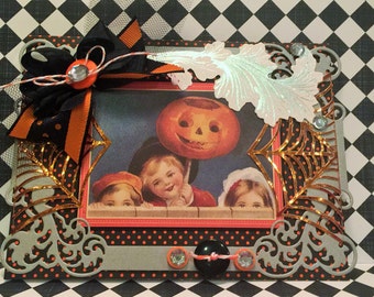 Halloween Card, Vintage Style Halloween, Greeting Card, Handmade Halloween Card, Shabby Card