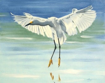 Snowy Egret 11 x 17 print (image 10.5 x 12.75) personally signed by artist RUSTY RUST / E-110-P