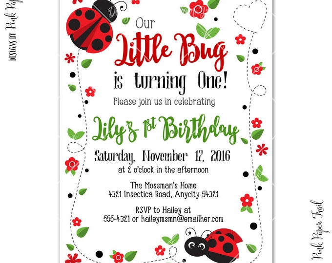 Little Bug - Lady Bug - Party Invitation - I Will Customize - Print Your Own