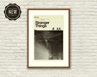 STRANGER THINGS Inspired Art Print Movie Poster - 12 x 18 Minimalist, Graphic Design, Mid Century Modern, Sci fi, Vintage Style, Bicycles