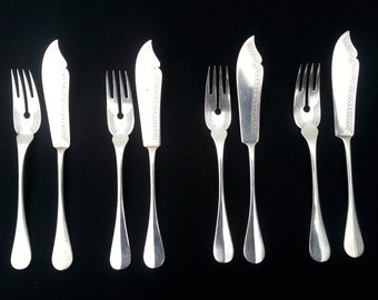 19th Century 800 German Silver Fish Forks and Knives Flatware Set of Four, Linz Austria, Seligmann