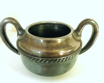 Salvaged US Navy WWII Silver Plated Sugar Bowl 1943 Hollow Ware USN Officers Wardroom Urban Rustic Decor Fouled Anchor Jackpot Jen Vintage