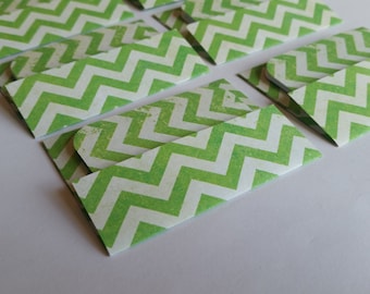 SALE Mini Cards n Envelopes - Set of 6 - Bright Grass Green with Chevron Striped Designs