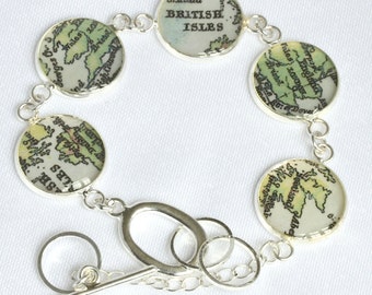 Bracelet, Map Bracelet, Silver Plated Bracelet, Maps Bracelet, British Isles Map Bracelet, Bracelet with maps, personalised map bracelet