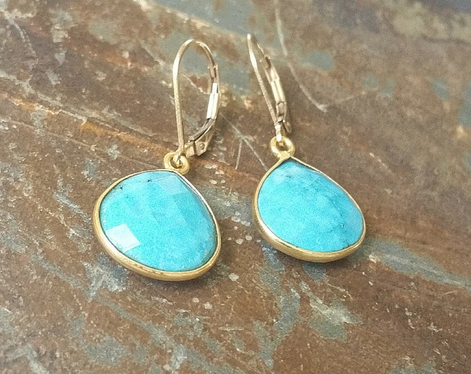 Gold Turquoise Earrings, Gold Turquoise Dangles, Gold Turquoise Dangle Earrings, Turquoise Earrings, Turquoise Dangles, Turquoise