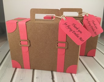 Bon Voyage Travel Suitcase - Paper Luggage, Wedding, Baby Shower, Birthday Favor Boxes (Any Color) Set of 10