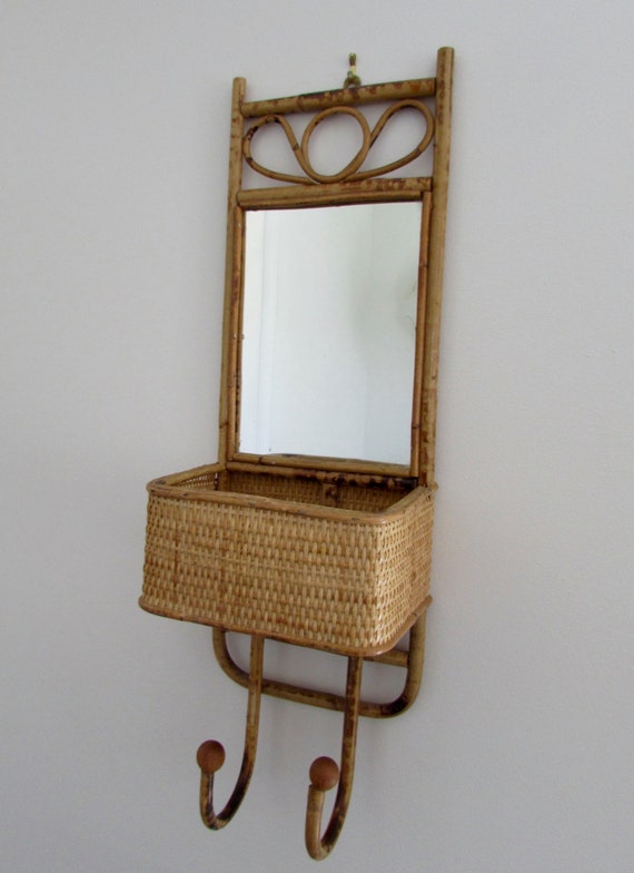 Bamboo Rattan Wall Shelf with Mirror by magpiesfancyshop ...