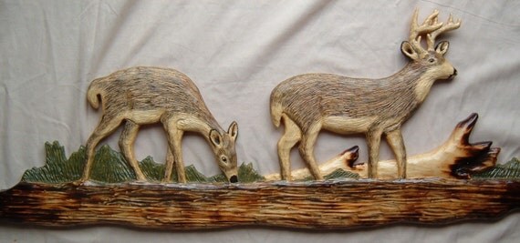Items similar to WHITETAIL DEER Hunting Wood Carving Chainsaw Log Cabin