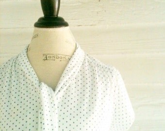 Vintage White POLKA DOT Sailor Shirt with Blue and Green Polka Dots