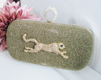 Hard Case Fabric Wedding Bag Clutch Formal Evening Bag with Crystals Jaguar fashion bag