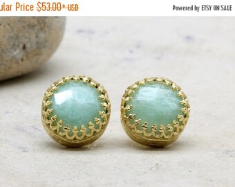 SUMMER SALE - amazonite earrings,sky blue earrings,gold post earrings,gemstone earrings,14k gold earrings
