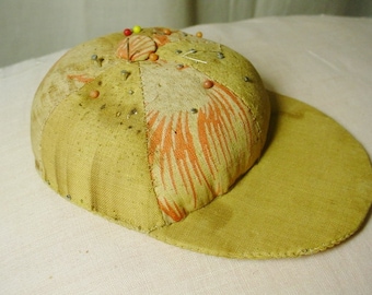 Jockey Cap Pin Cushion Antique Vintage Sewing Item Hand Stitched Edwardian era
