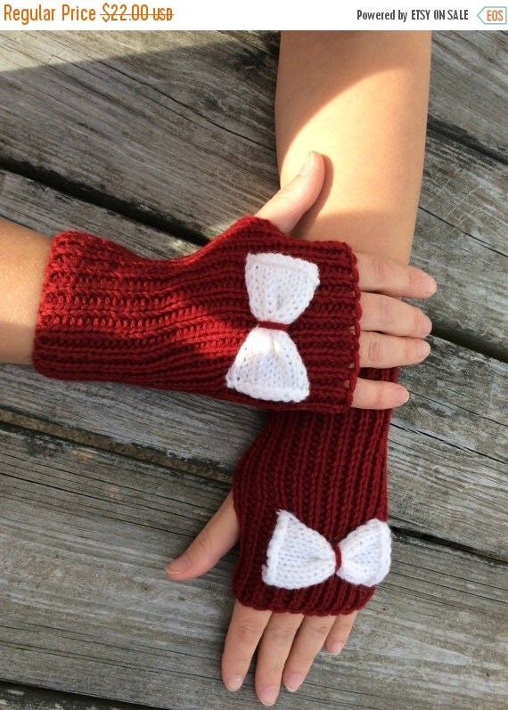 Holiday Sale Bow Fingerless Knit Gloves by WendysWonders127