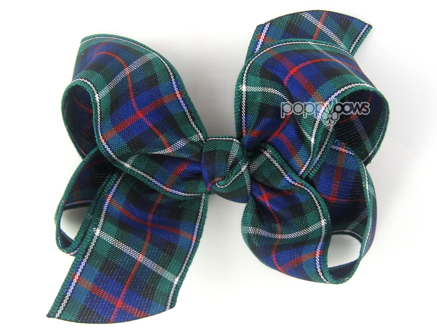 Blue and White Plaid Hair Bow with Clip - wide 8