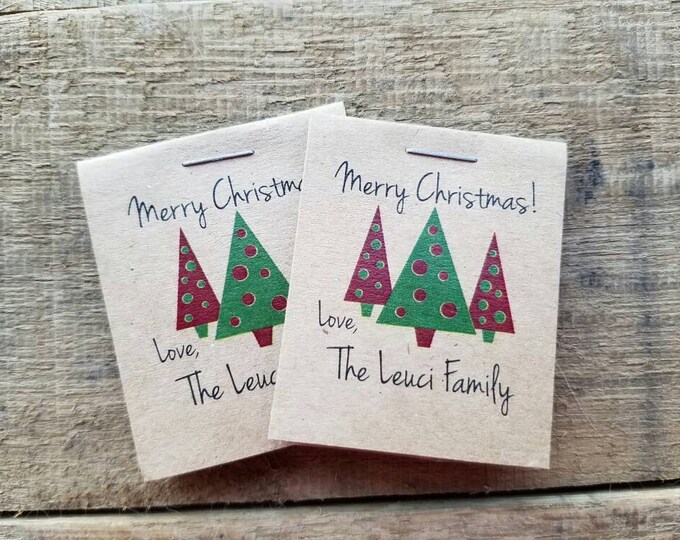 Christmas Party Favors Personalized Happy Holidays Merry Christmas Happy New Year Keepsakes Shabby Chic Rustic Flower Seed Packets
