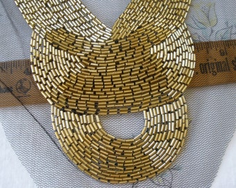Beaded Gold Neckline Applique Embellishment Necklace Pipe Beads on black Tulle Applique Embellish dress Tshirt fashion