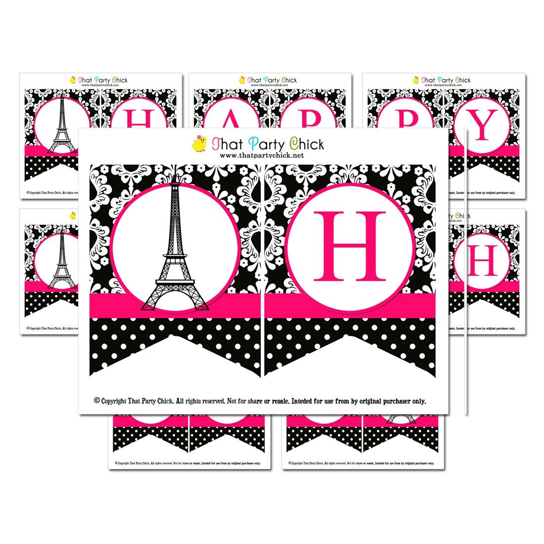 Paris Happy Birthday Banner Printable Instant Download