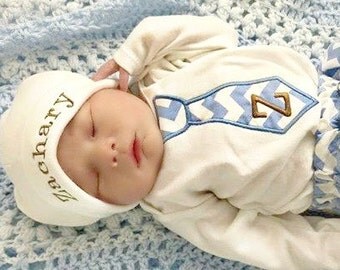 Newborn Baby Boy Clothes Monogram Boy Tie Personalized Hat and Pants Options Chevron Outfit Baby Boy Take Home Outfit Coming Home outfit
