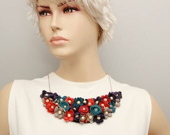 Bib necklace genuine leather necklace , bip necklace