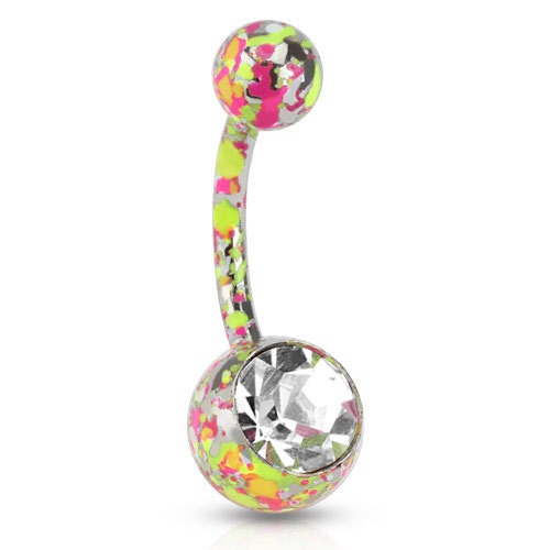 Pink and Yellow Splatter Paint Belly Button Ring Barbell