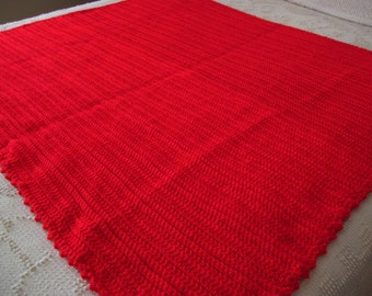 Hand Crocheted Afghan, Bright Red,41 46 inches