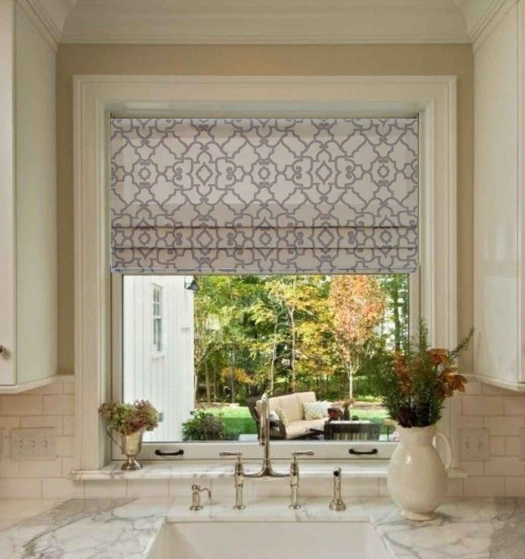 Faux Roman Shade Lined Mock Valance Taupe/ Cream Covington