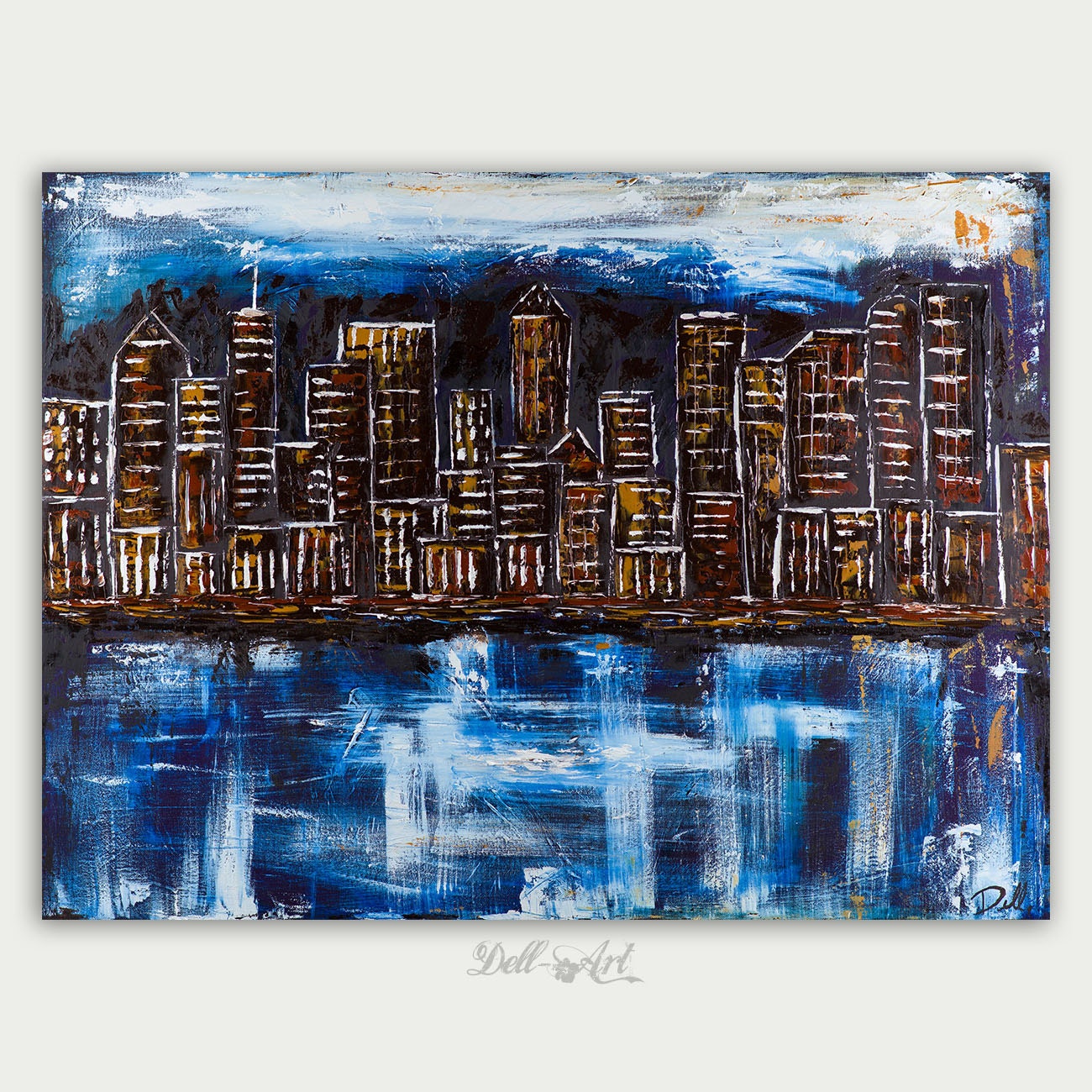 Original Chicago Painting Modern Abstract Art Cityscape by DellArt