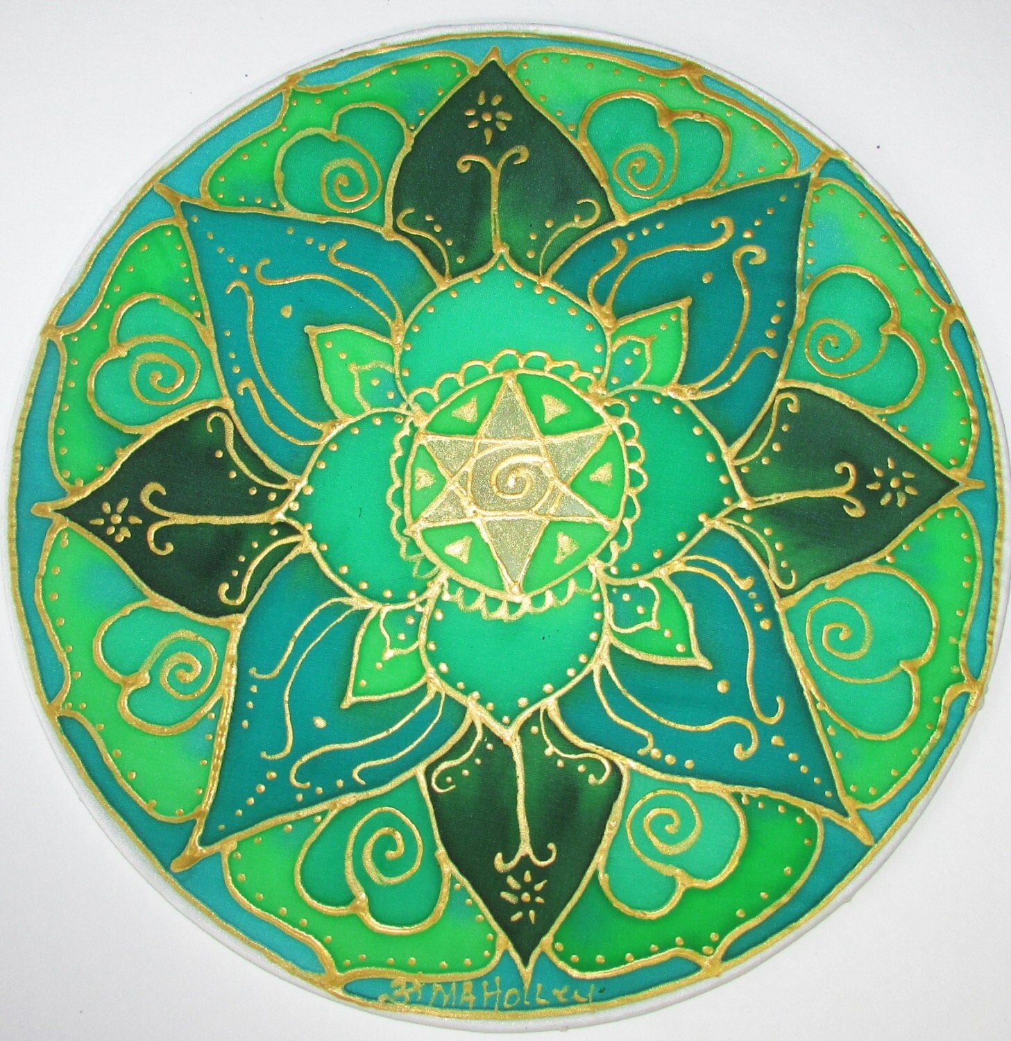 Green chakra mandala art spiritual gift by HeavenOnEarthSilks