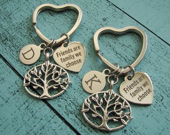 best friend gift, best friend keychain set of 2, Christmas gift under 30, bff friendship gift, family tree, friends are family we choose