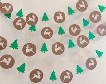 Christmas Decorations- Reindeer garland - Christmas tree paper garland- Christmas Garland- Holiday Mantle Decor - country Christmas decor