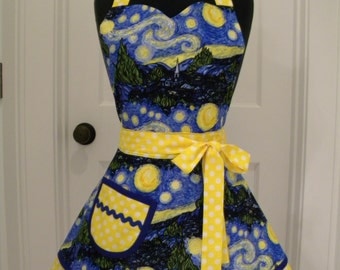 Womens Aprons-The Starry Night Double Skirted Apron