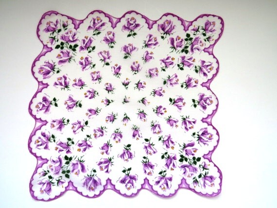 Vintage Purple Roses Handkerchief Purple By Shabbyshopgirls 5889