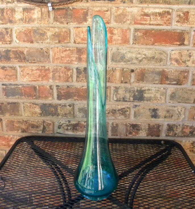 Viking swung vase turquoise blue 21 inches tall midcentury