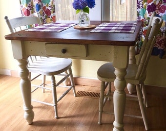 The "Petite" White Harvest Farm Table With Drawer- Handmade with Reclaimed Wood by Arcadian Cottage