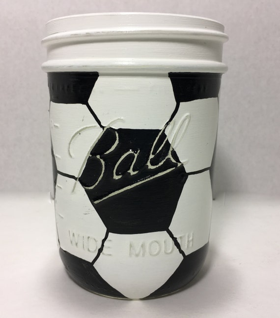 Soccer Ball Mason Jar Hand Painted Soccer Ball Mason Jar