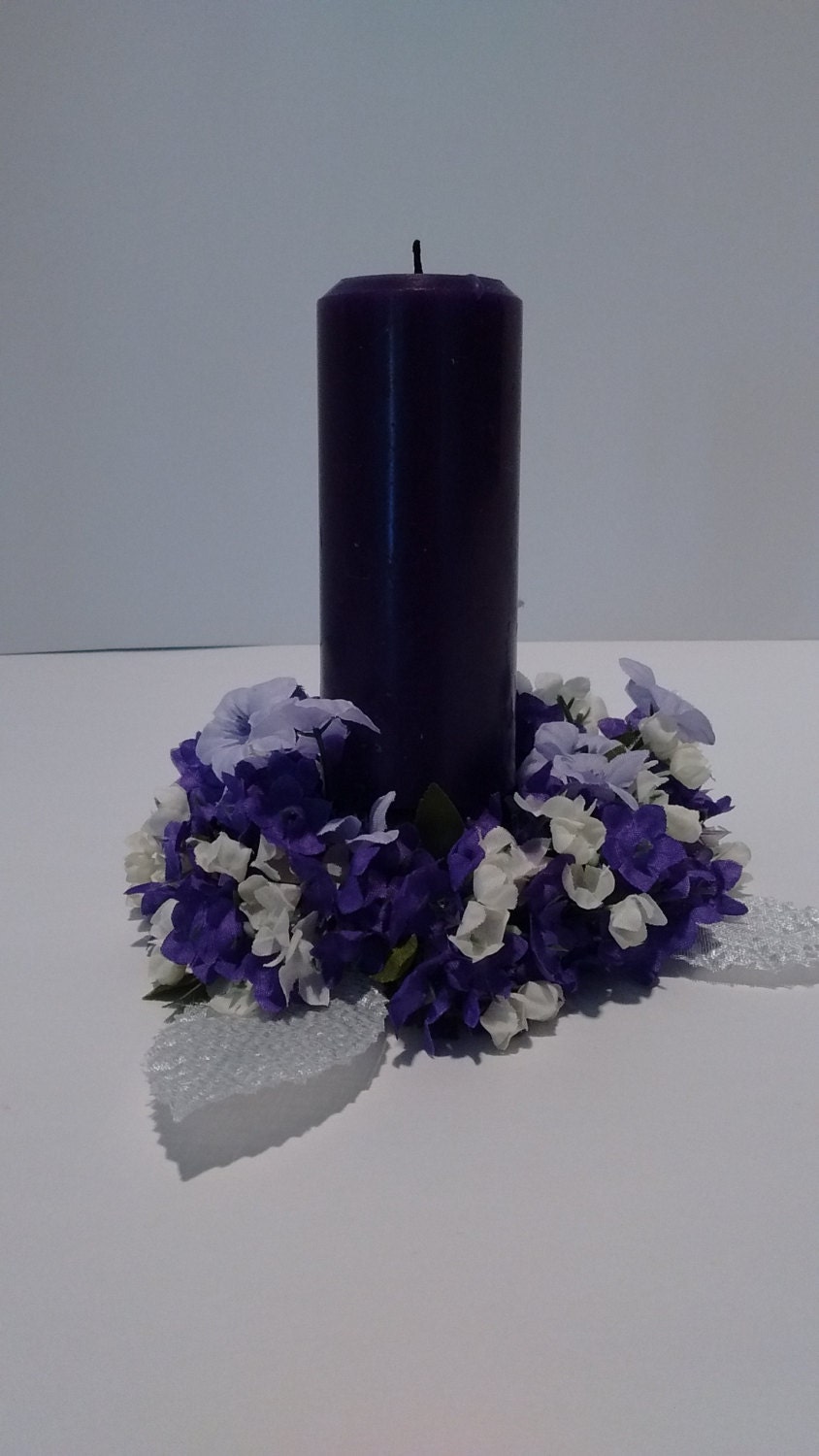 Candle Ring Purple Floral Tapered
