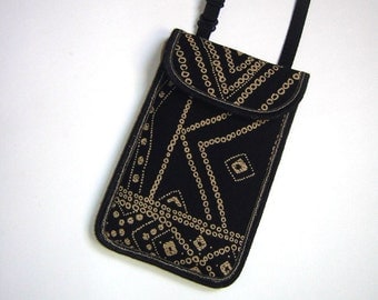 Cellphone Case fits iPhone 6 mobile cover smartphone neck pouch Crossbody Mini Sling Bag iPod wallet recycled fabric black coffee