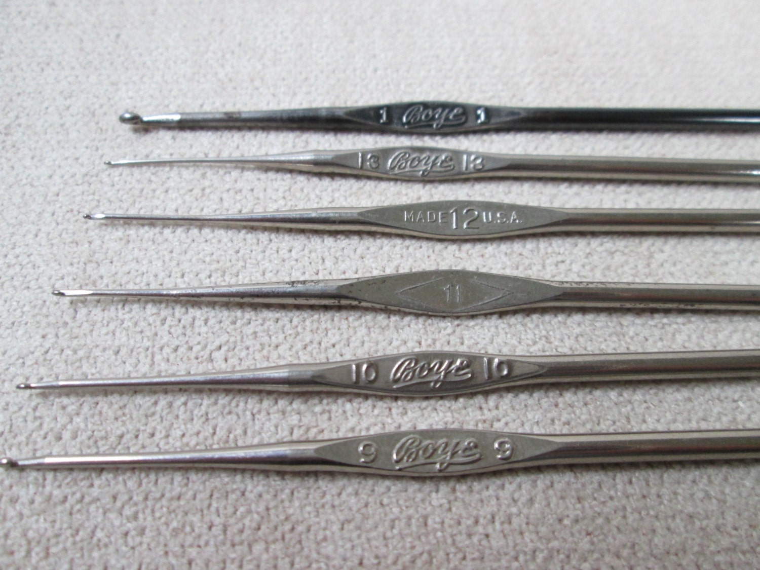 Vintage Thread Hooks Set of 6 Tiny Crochet Hooks Size 1