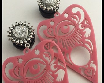 PICK SIZE Pink Planchete Witch Acrylic Laser Cut dangle plug ear gauges Plugs