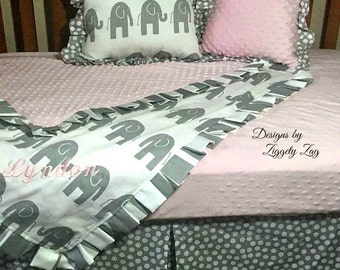Crib Bedding Gray white Elephant Dot