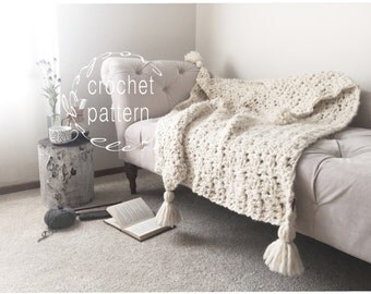 CROCHET PATTERN Chunky Blanket Throw Afghan Pattern / Photo Tutorial The SUMMIT Blanket